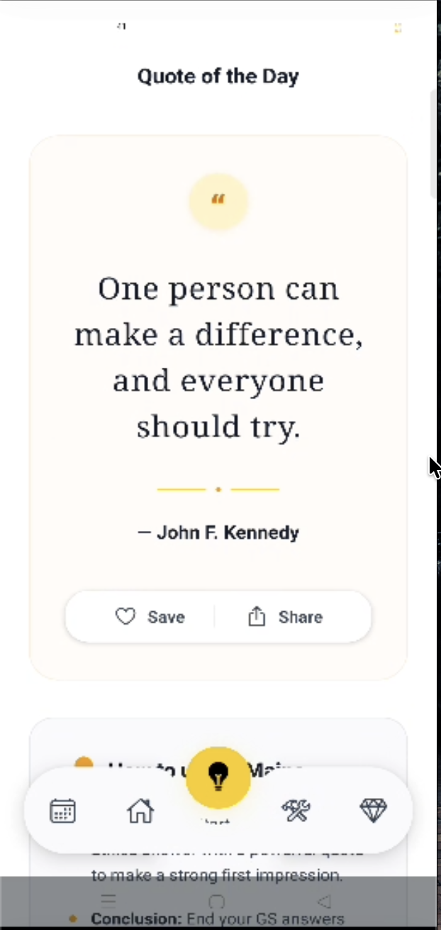 ReviseUPSC daily quote screen for UPSC Mains answer writing
